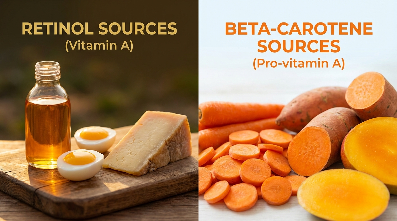 Retinol sources versus beta-carotene sources - split comparison of vitamin A forms