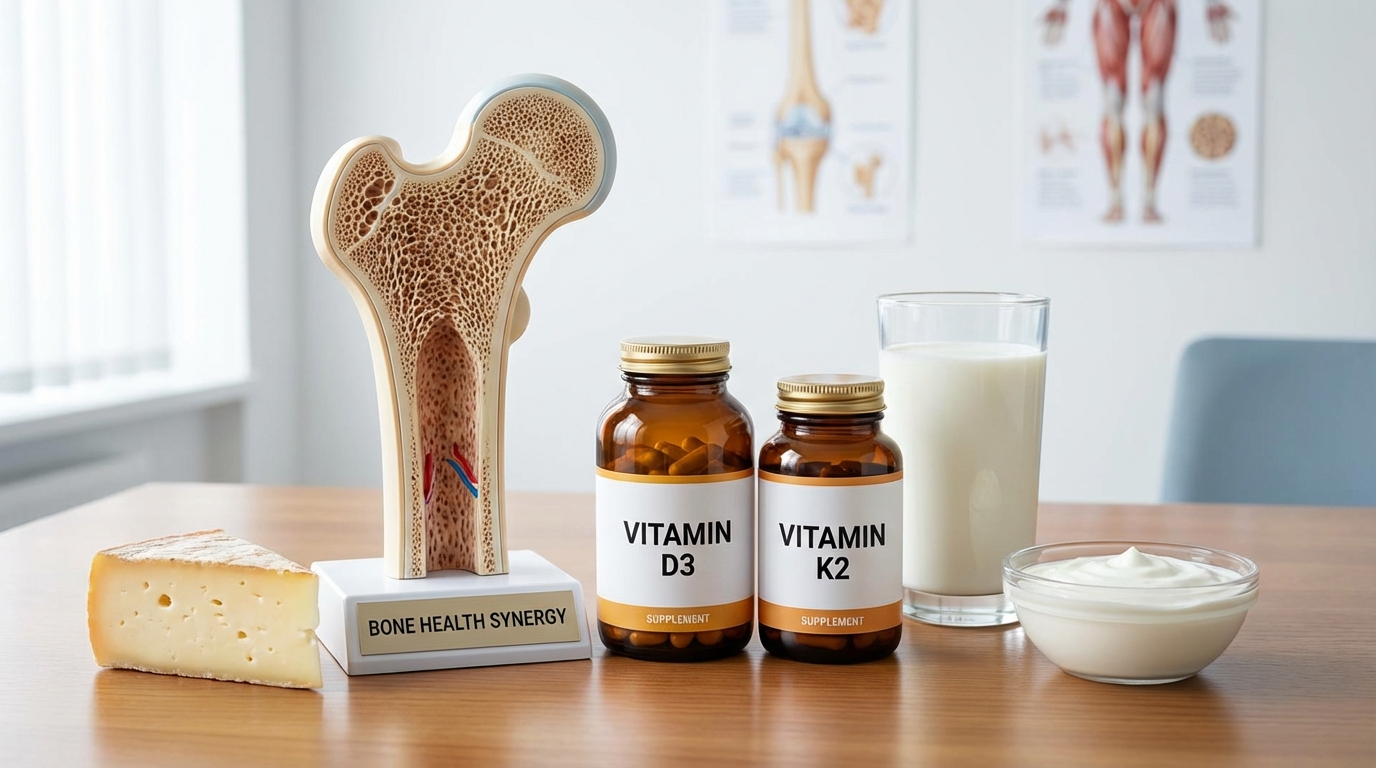 Bone health and calcium-rich foods alongside D3 and K2 supplements